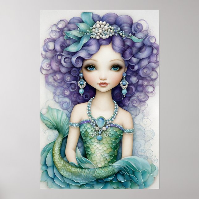 Poster de la sirène verte de la fille courbée (Devant)