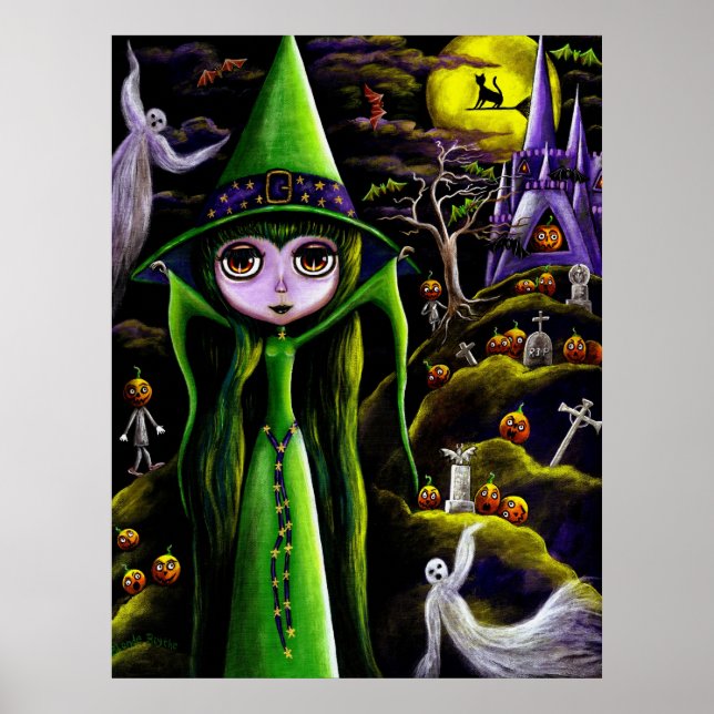 Poster de la sorcière d'Halloween verte (Devant)