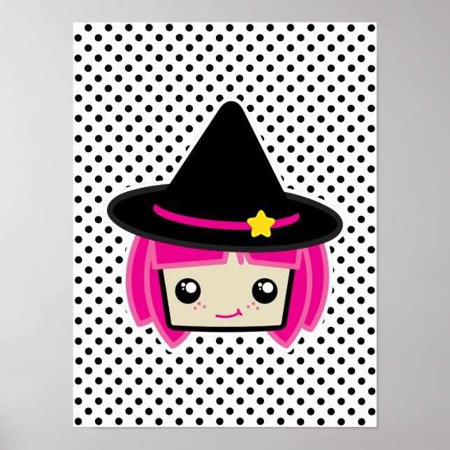 Poster de la sorcière Kawaii Pink Haired Imprimer (Devant)
