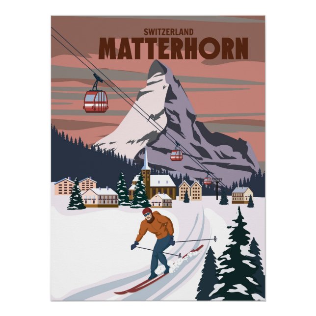 Poster de la station de ski Matterhorn, rétro. Alp (Devant)