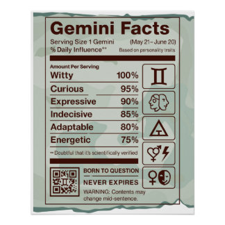 Poster de la valeur nutritive Gemini Zodiac - Vert
