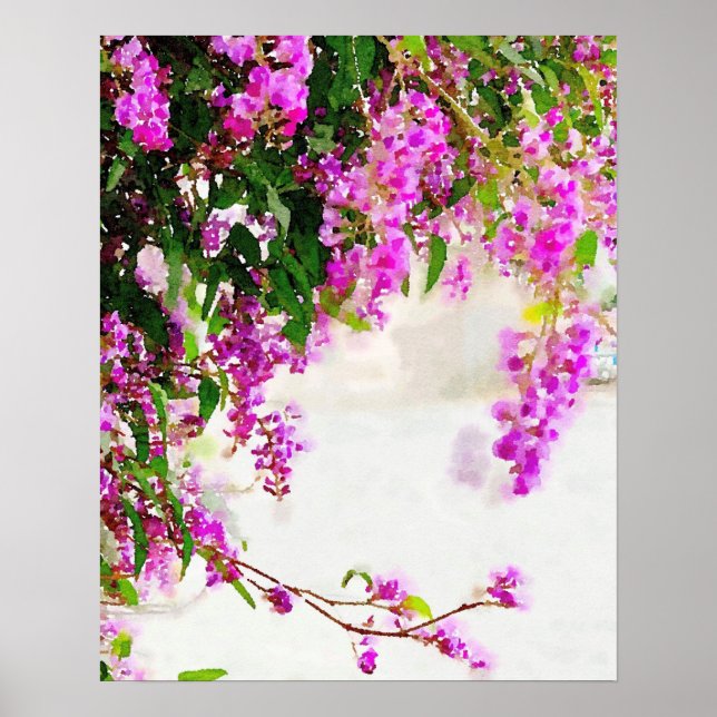 Poster de la vigne à fleurs pourpre d'aquarelle (8 (Devant)