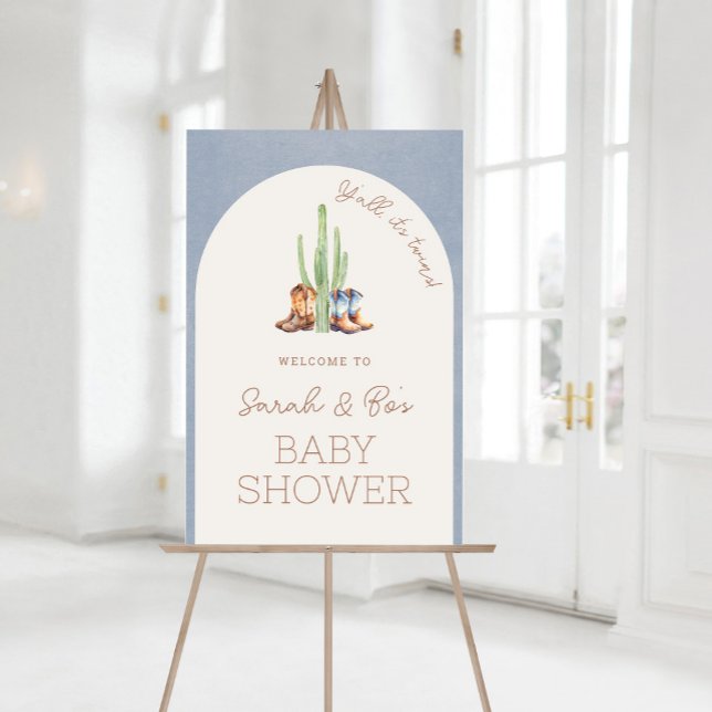 Poster de l'Affiche de bienvenue Baby shower Cowbo (Cowboy Twins Baby Shower Welcome Sign)