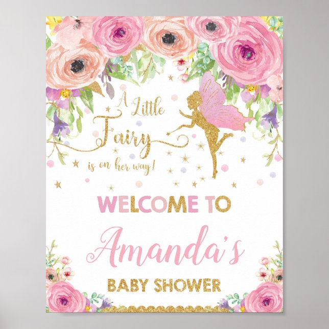 Poster de l'Affiche de bienvenue Baby shower fée f (Devant)
