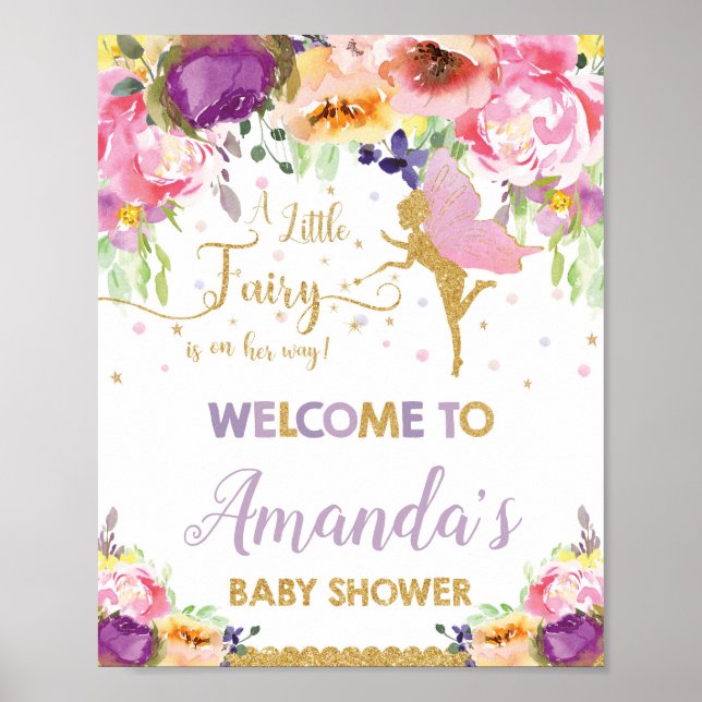 Poster de l'Affiche de bienvenue Baby shower fée f (Devant)