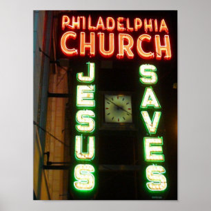 Poster de l'affiche Vintage des signes néon Jesus 
