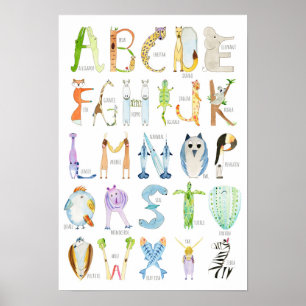 Poster de l'alphabet animal - 13 x 19 pouces