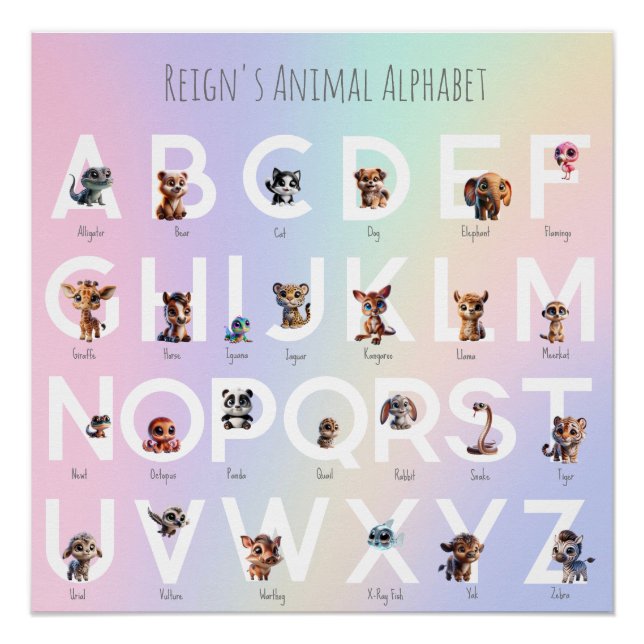 Poster de l'alphabet animal arc-en-ciel (Devant)