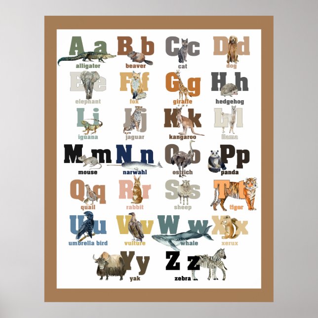 Poster de l'Alphabet animal et Poster de l'Art Mur (Devant)