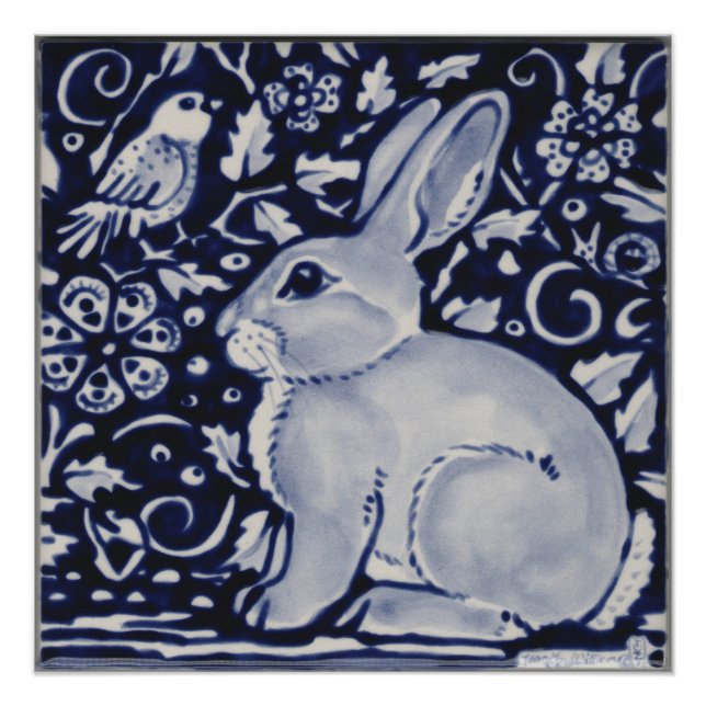 Poster de lapin bleu et blanc Chine Dedham Tile Ar (Devant)