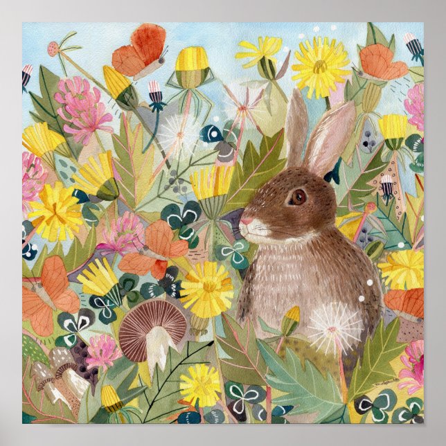 Poster de lapin Brown et de Dandelions (Devant)