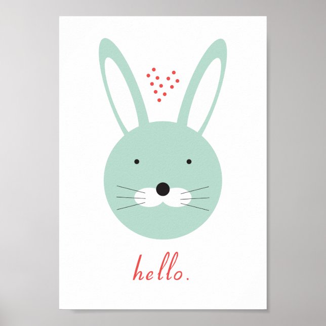 Poster de lapin mignon 'Hello' (Devant)