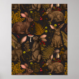 Poster de lapins et de la flore boisée