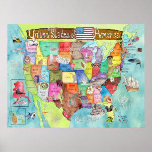 Poster de l'aquarelle colossale des États-Unis pou