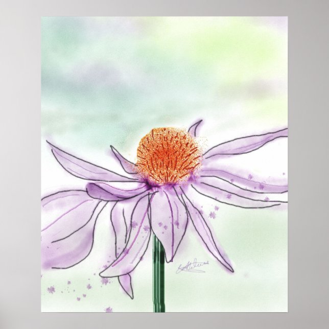 Poster de l'aquarelle de la fleur de cône (Devant)