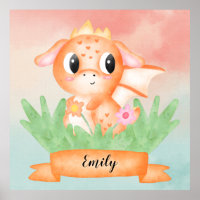 Poster de l'aquarelle mignonne Baby Dragon