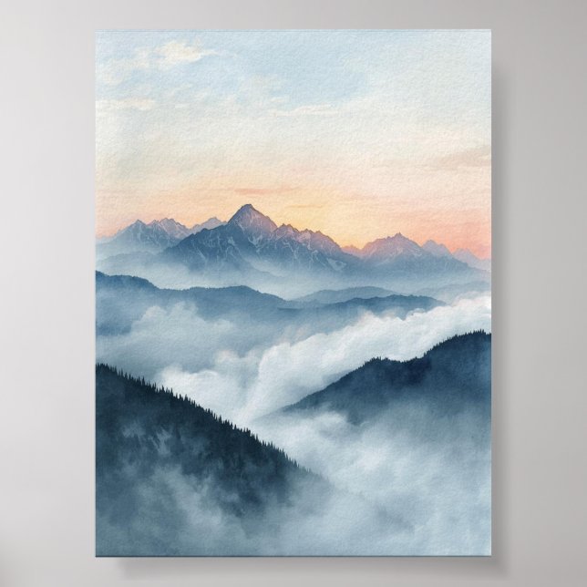Poster de l'aquarelle Misty Mountain Sunrise (Devant)