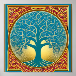 Poster de l'Arbre bleu et jaune de la vie