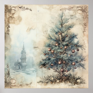 Poster de l'arbre de Noël bleu vintage