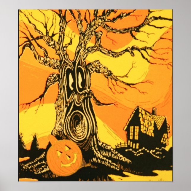 Poster de l'arbre d'Halloween vintage (Devant)