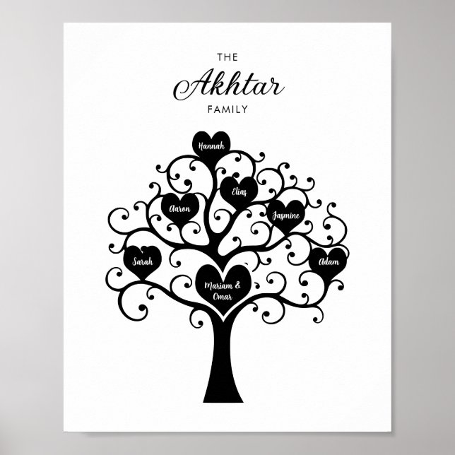 Poster de l'arbre généalogique Black & White Heart (Devant)