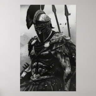 Poster de l'armure en noir et blanc Spartan Warrio
