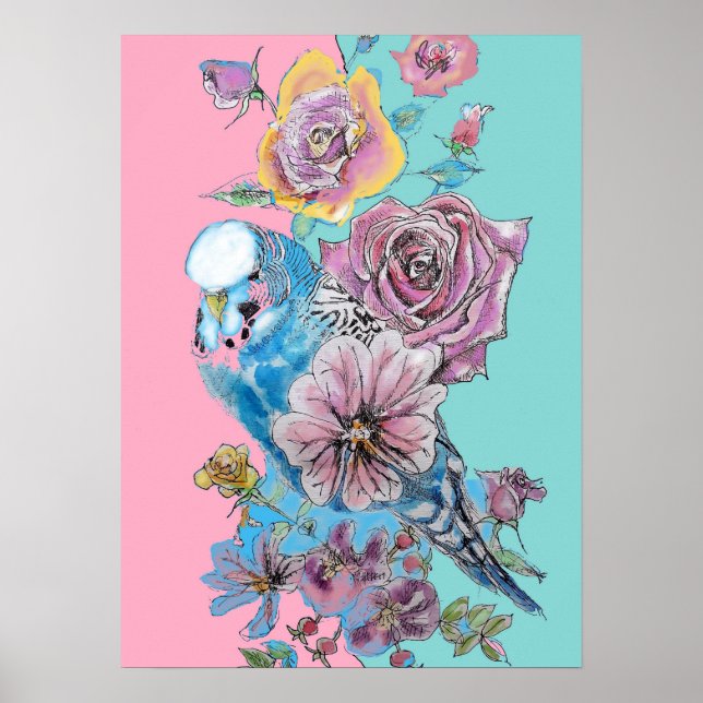 Poster de l'art de l'aquarelle rose rose rose boug (Devant)