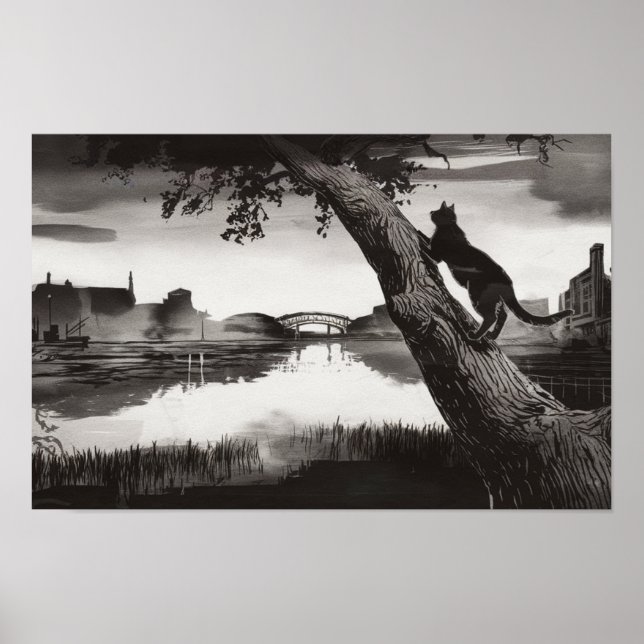 Poster de lave de paysage de chat noir Imprimer Mu (Devant)