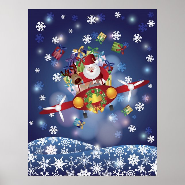 Poster de l'avion classique de père Noël (Devant)