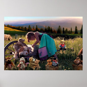 Poster de l'enfant adorable à l'extérieur avec jou