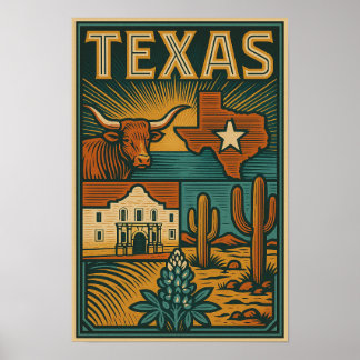 Poster de l'État du Texas - Art mur d'inspiration 