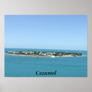 Poster de l'île de Cozumel sur l'eau bleue tropica