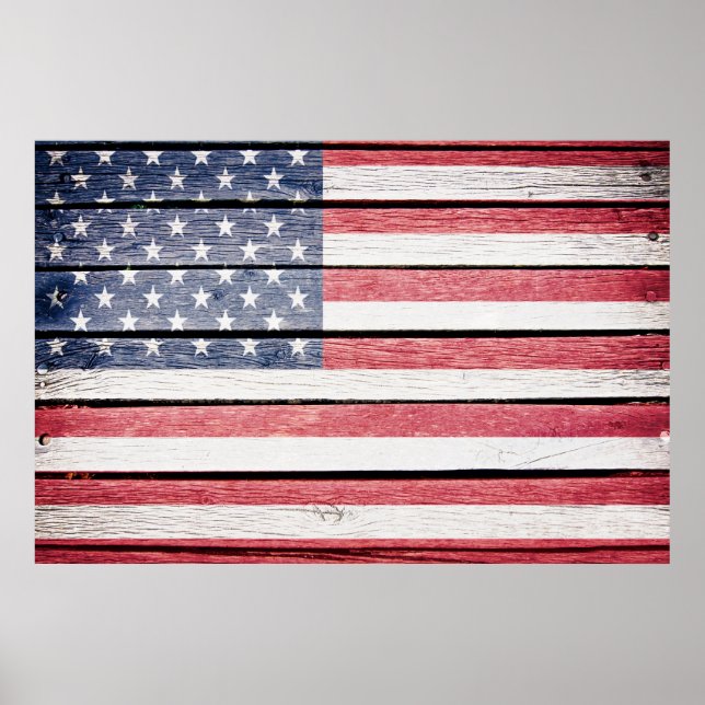 Poster de l'image en bois du drapeau américain (Devant)