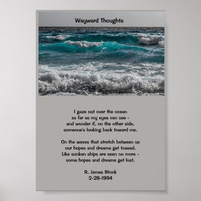 Poster de l'océan avec poème "Wayward Thoughts" (Devant)
