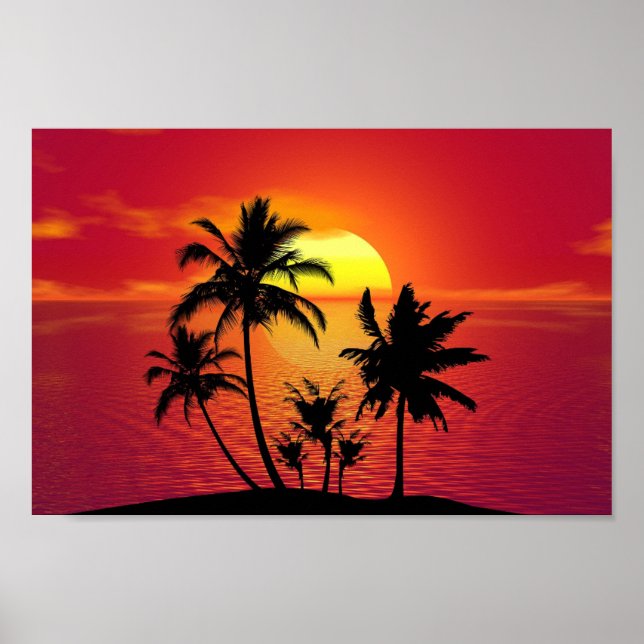 Poster de l'océan du palmier du coucher du soleil (Devant)