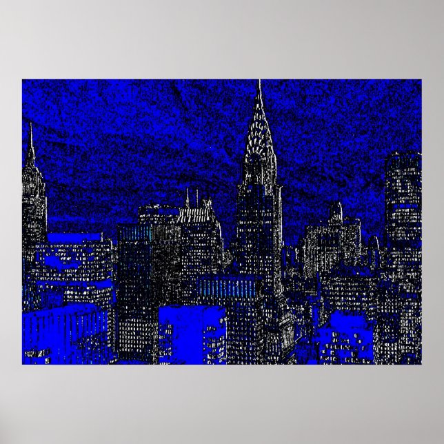 Poster de l'oeuvre de nuit Blue New York City (Devant)