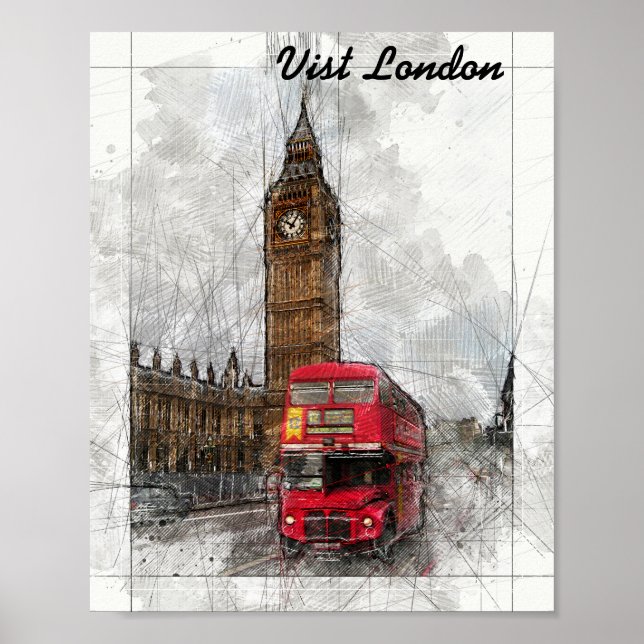 Poster de Londres Big ben et de bus rouge (Devant)