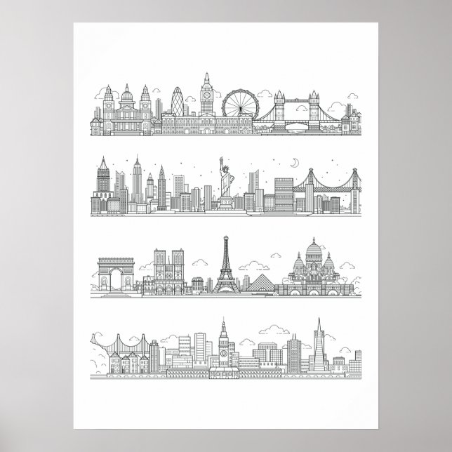 Poster de Londres New York Paris San Francisco Sky (Devant)