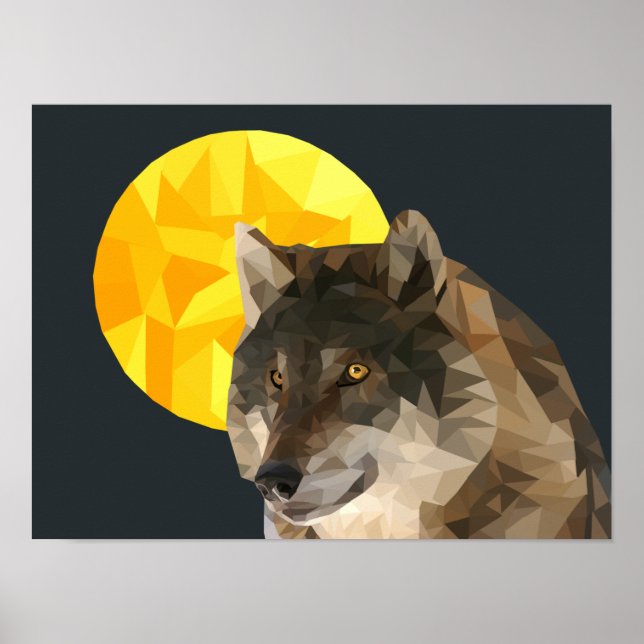 Poster de loup de Pleine lune géométrique Extraord (Devant)