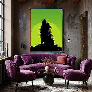 Poster de loup - Howling Silhouette on Green