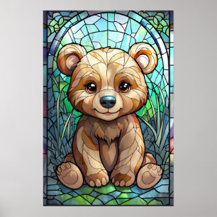 Poster de l'ours en verre tendu - Pépinière en boi