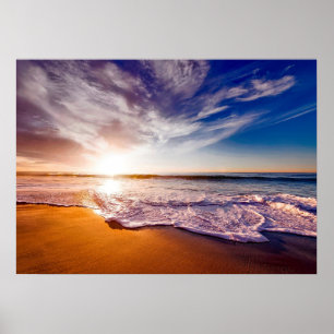 Poster De magnifiques vagues océaniques sur la plage à Su
