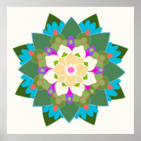 Poster de Mandala Fleur de Lotus Floral Coloré
