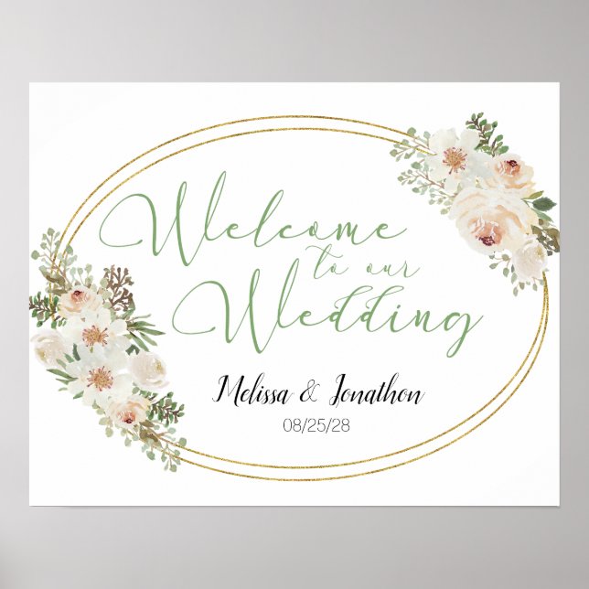 Poster de Mariage romantique blanc floral (Devant)