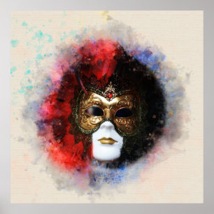 Poster de Masque Venetian vintage Aquarelle - Carn