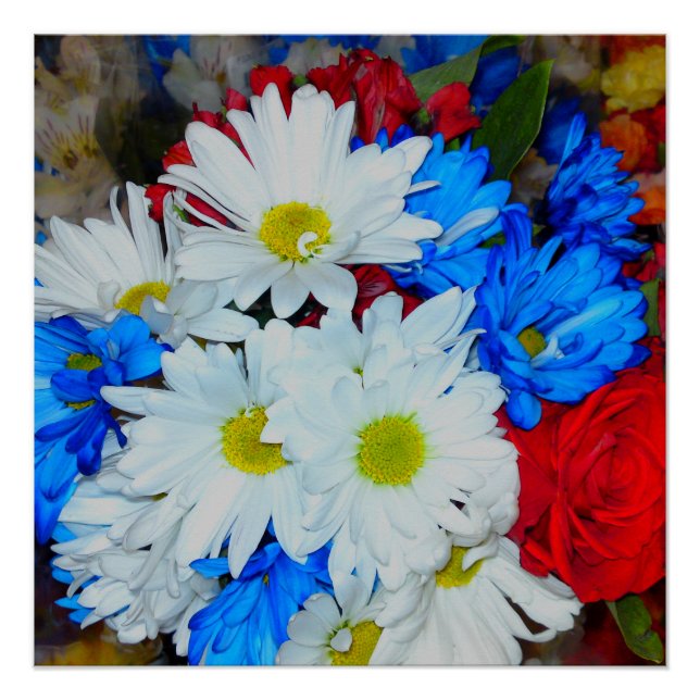 Poster de mélange de Fleur Blancs et Bleus Bleus (Devant)