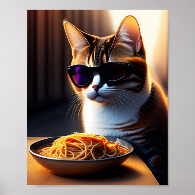 Poster de mème de chat Manger Spaghetti (Devant)