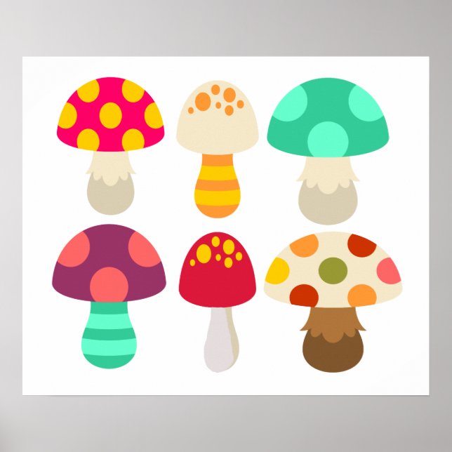 Poster De mignons champignons colorés (Devant)