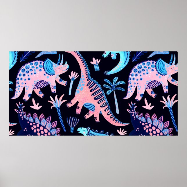 Poster De mignons dinosaures caricaturaux motif sans cout (Devant)