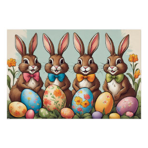 Poster De mignons lapins de Pâques sur la chasse aux oeuf